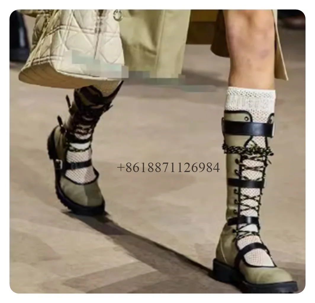 Customized Color Round Toe Belt Buckle Mid-Calf Women Boots Chunky Mid Heels Buckle Strap Design Large Size Fashion Show Shoes