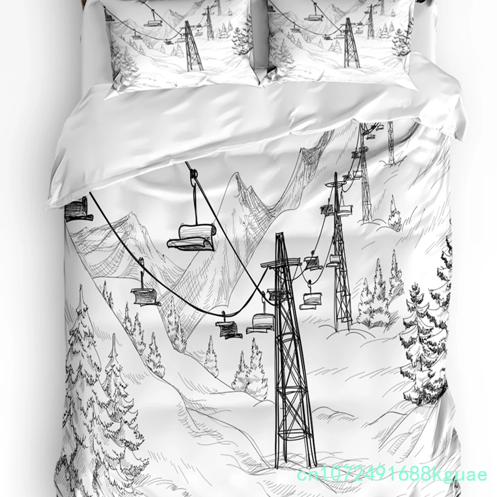 3pcs Bedding Set Winter Snow Mountain Morning Scenery House Duvet Cover Pillow Case Boy Kid Teen Girl Bedding Covers Set