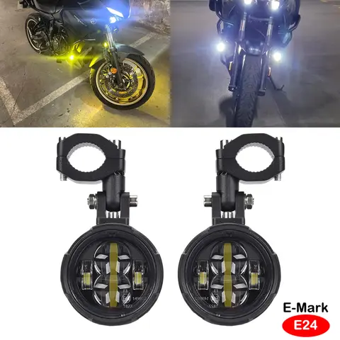 Pair 100W Motorcycle Headlight Fog Lights Led Auxiliary Driving Light Spotlight Headlamp Dual Color Flasher Farol Moto Fog Lamp.