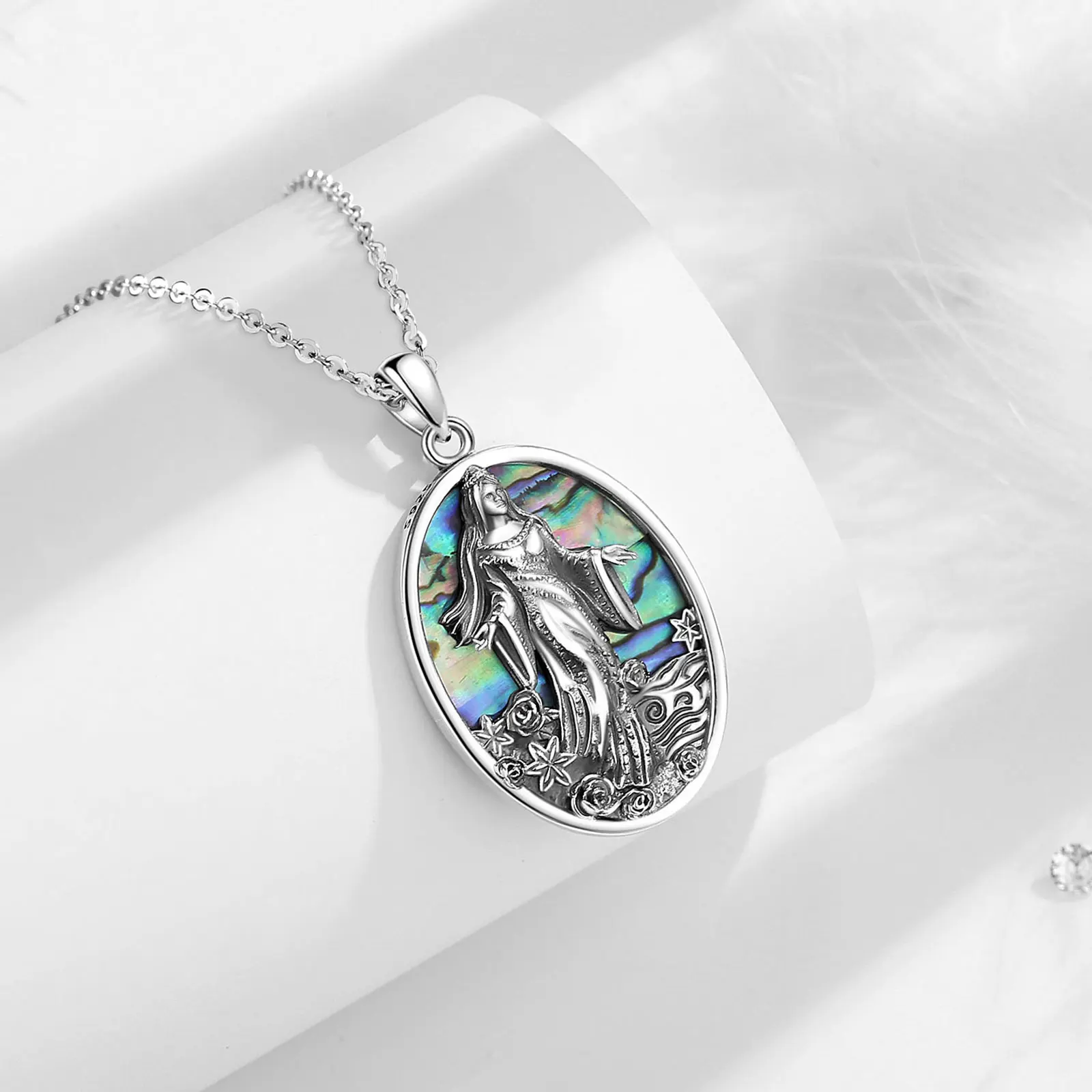 Eudora Original 925 Sterling Silver Sea Goddess Yemaya Necklace Natural Abalone Shell Lemanja Amulet Pendant Fine Jewelry Gift