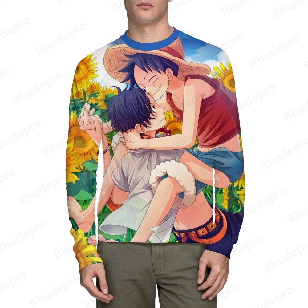 Camiseta divertida de una pieza para hombre, camisa de manga larga con estampado 3d de Anime japonés Harajuku, Luffy, ropa de otoño