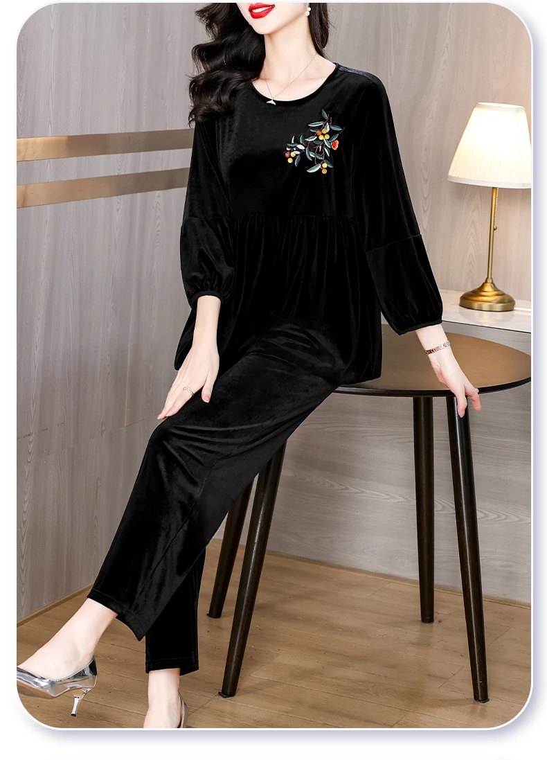 Womens Autumn Jumpsuit 2024 Spring New Style Temperament Velvet Falling Feeling Long Sleeve Romper Wide Leg Pants Suit For Women