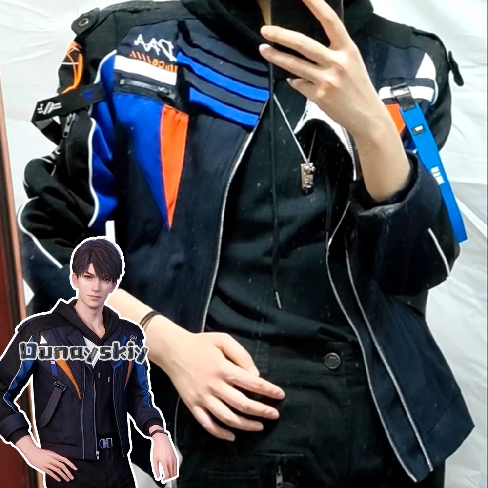 

Love and Deepspace Caleb Cosplay Coat Costume S-2XL Men's Leather Jacket Anime Halloween Caleb 30CM Wig Clothes Role-play Suit