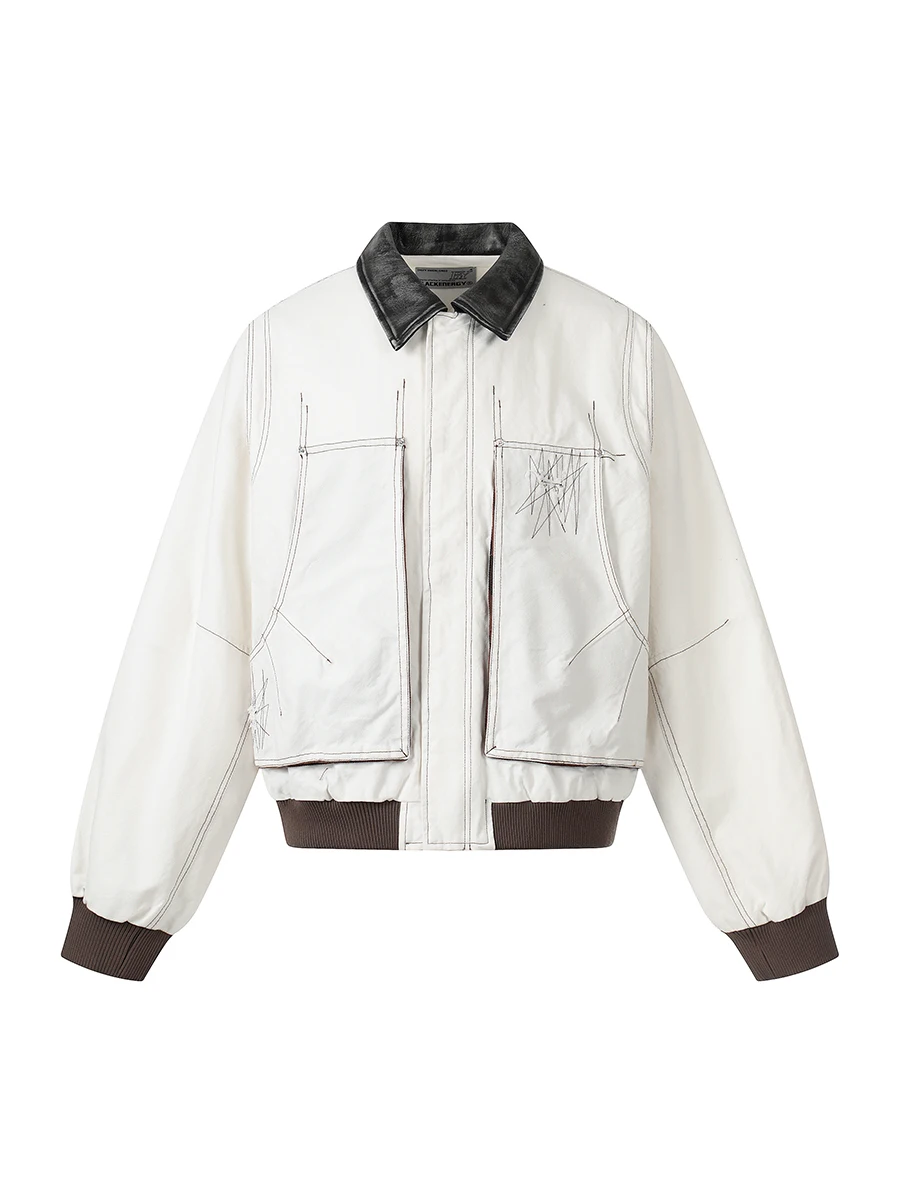 

American Retro Deconstructed Asymmetrical Cleanfit Patchwork Jaet Barn Workwear Outerwear Loose Fit Long Sve Zipper Closure