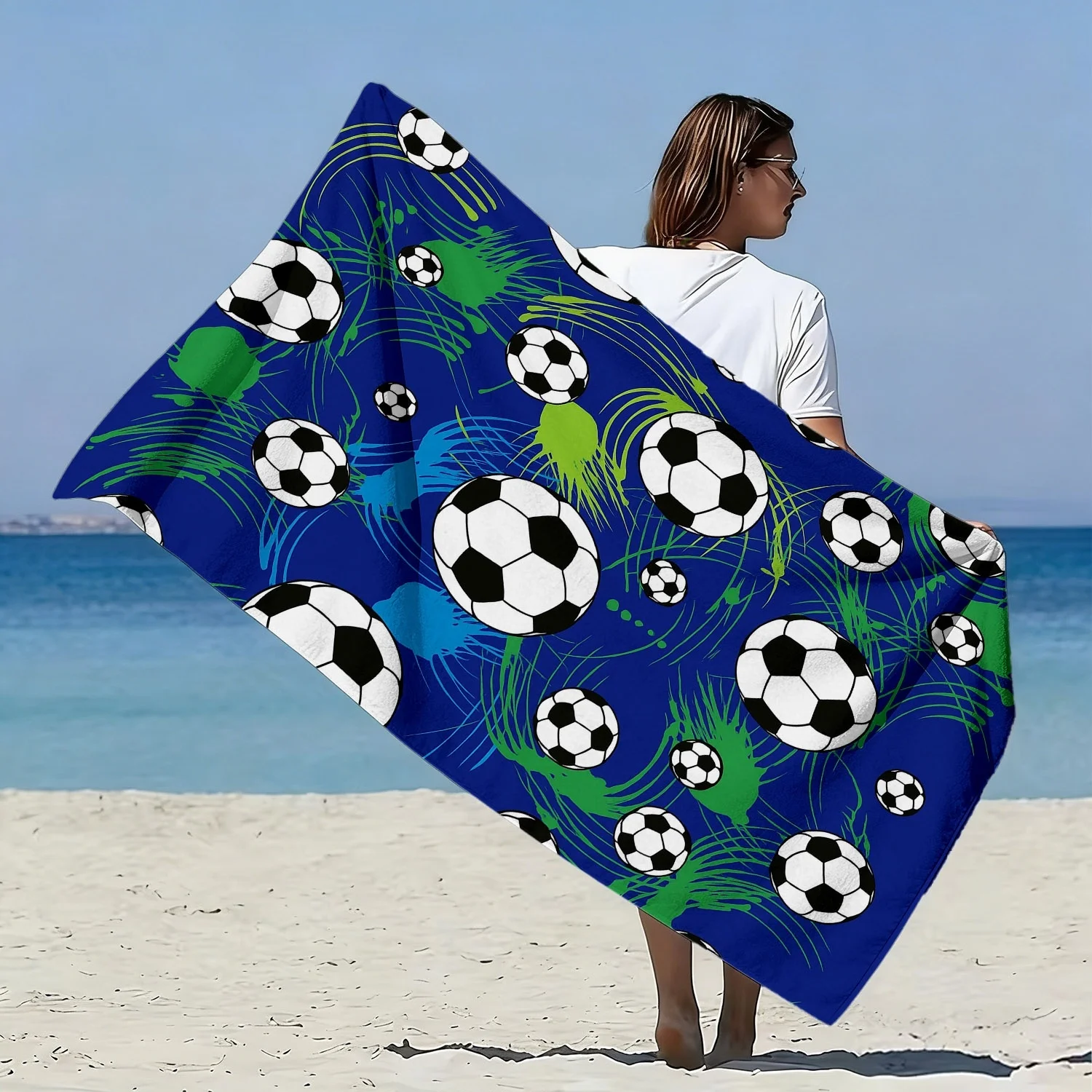 

Большое пляжное полотенце из микрофибры с футбольной тематикой, мягкое, быстросохнущее, с высокой впитываемостью, для пляжного отдыха, вечеринок у бассейна, спорта, идеальный подарок
