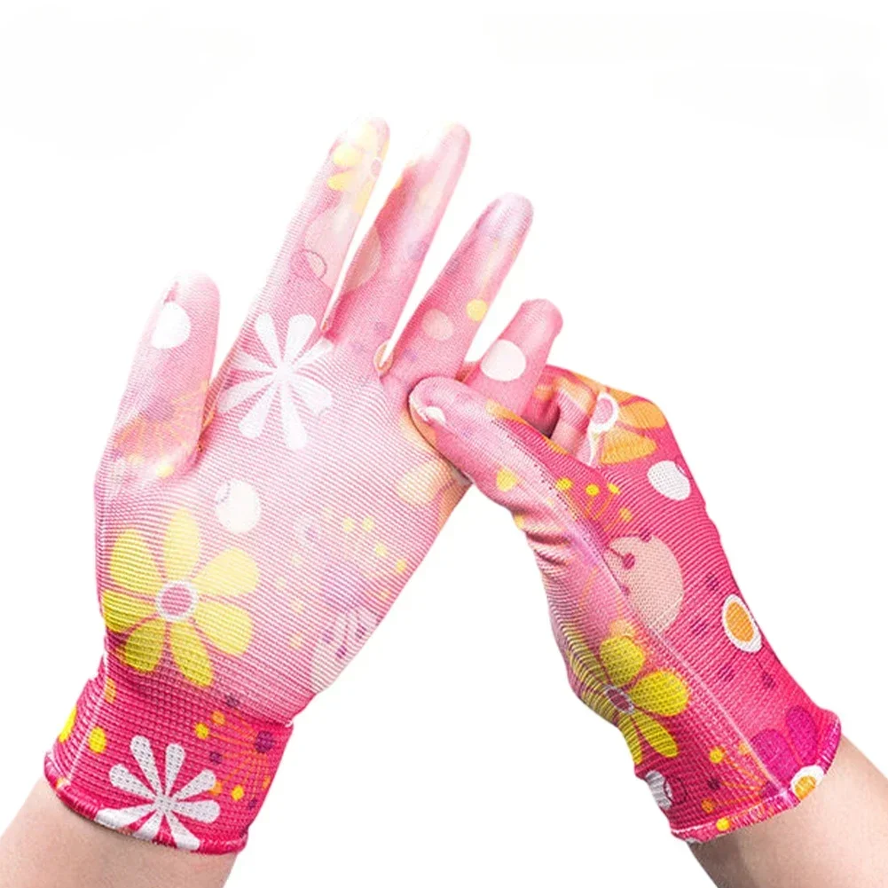 1Pair Yard Cleaning Palm-Coated Floral Garden Gloves Women Non-Slip Working Gloves Non-Slip Household Labor Protection Gloves