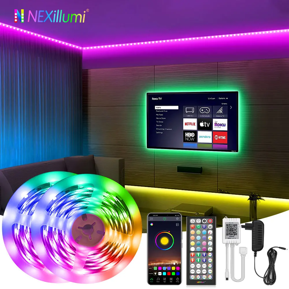 

Набор светодиодных светильников, комплект гибких световых полос RGB с 44-клавишным ИК-пультом дистанционного управления, контроллер RGB, армирующая лента