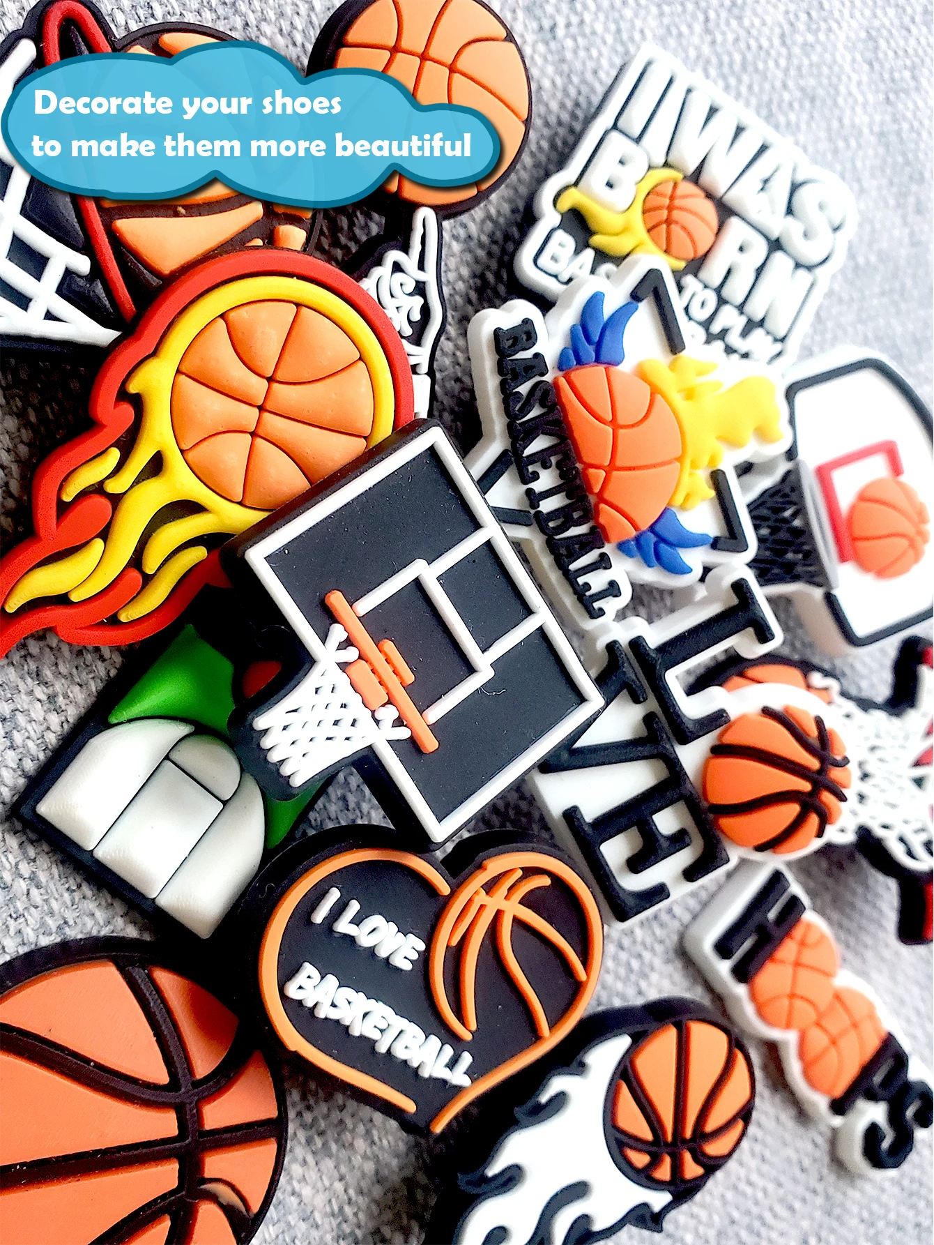 16 peças decorações temáticas de basquete amuletos de sapato para sandálias crocs bolha slides, acessórios de sapatos de pvc para presente de aniversário