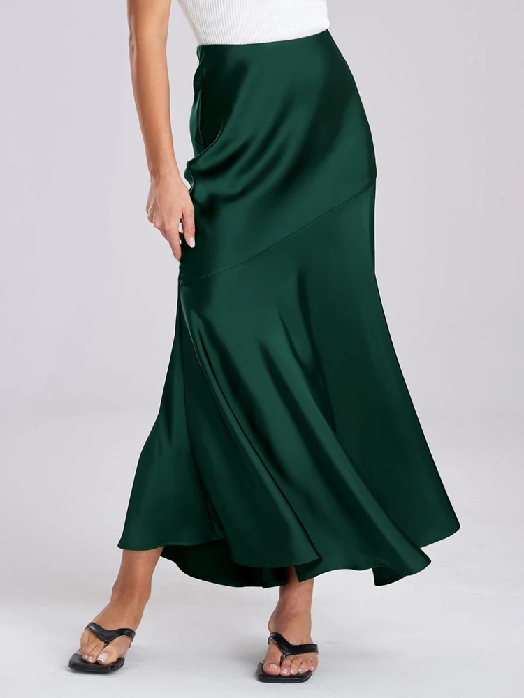 Office Lady Skirts Long Trend Summer Spliced Long Skirts for Women Satin Maxi Elastic Waist Bodycon Skirt