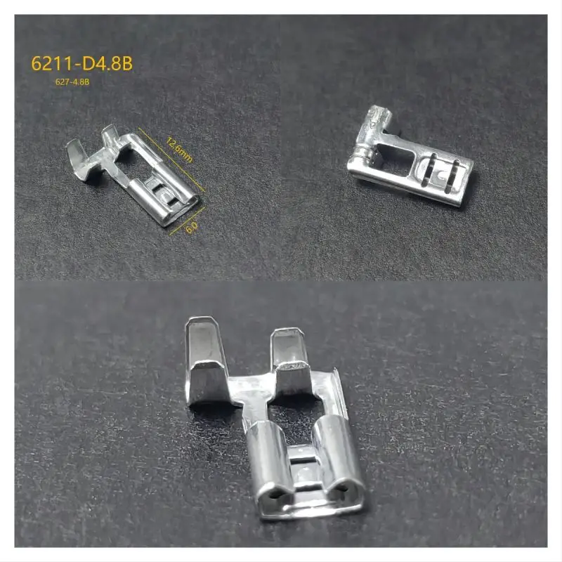 50-200Pcs 6.3mm Brass Crimp ,Molding Terminal Female Spade Connector H4 9003  Bend Angle Car Socket Pins DJ6211B-D6.3A