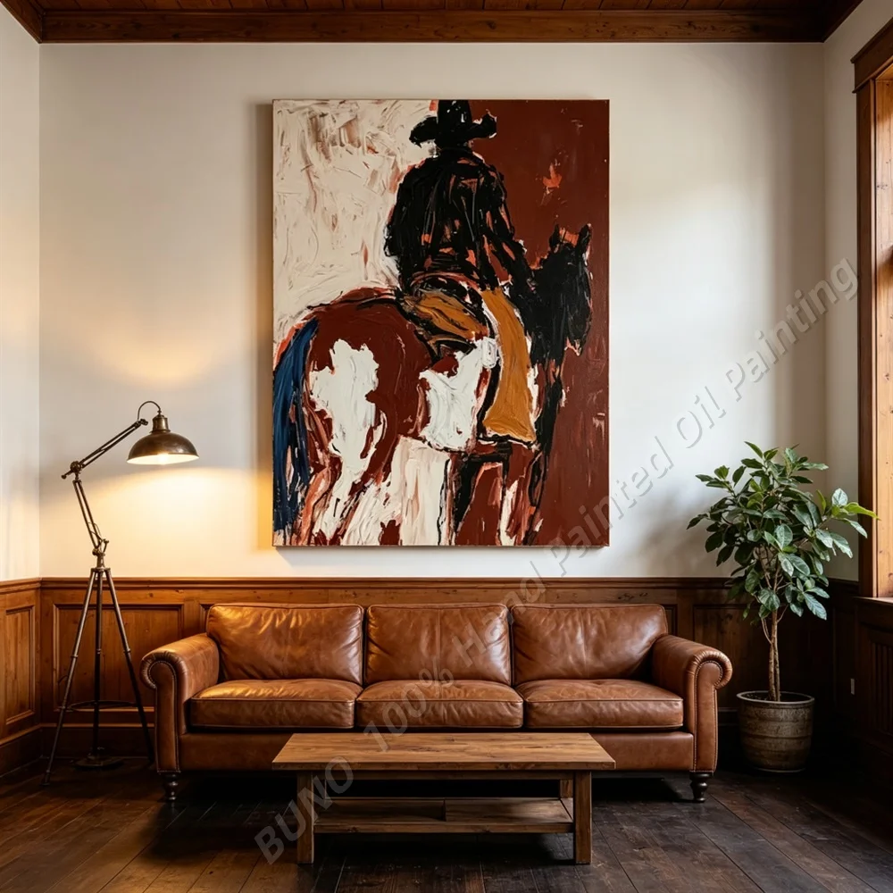 Hand Painted Abstract Oil Painting Original Two Horses Gold Leaf Canvas Wall Art Modern Home Living Room Bedroom Decor