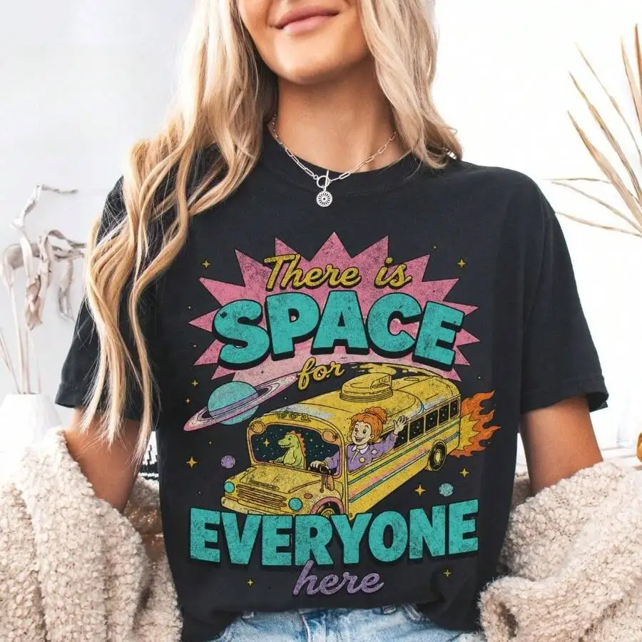 Magic School Bus Miss Frizzle Inspired Vintage Graphic T-Shirt, Space For Everyone Inspirational Grade School Teacher Tee, Retro Y2K Tee