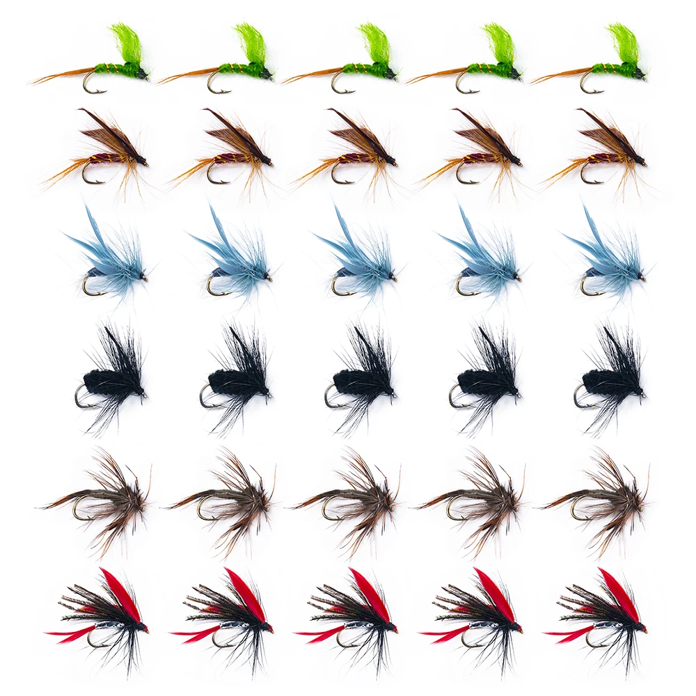 Goture 30pcs/lot Fly Fishing Lure Wet Dry Flies Handmade Artificial Insect Bait High Carbon Steel Hook For Trout Fishing