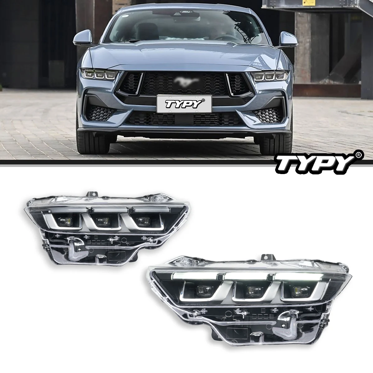 

TYPY Car Lights For Ford Mustang Headlight 2024-2025 LED Projector Headlights Animation Sequential Turn Auto Front Lights