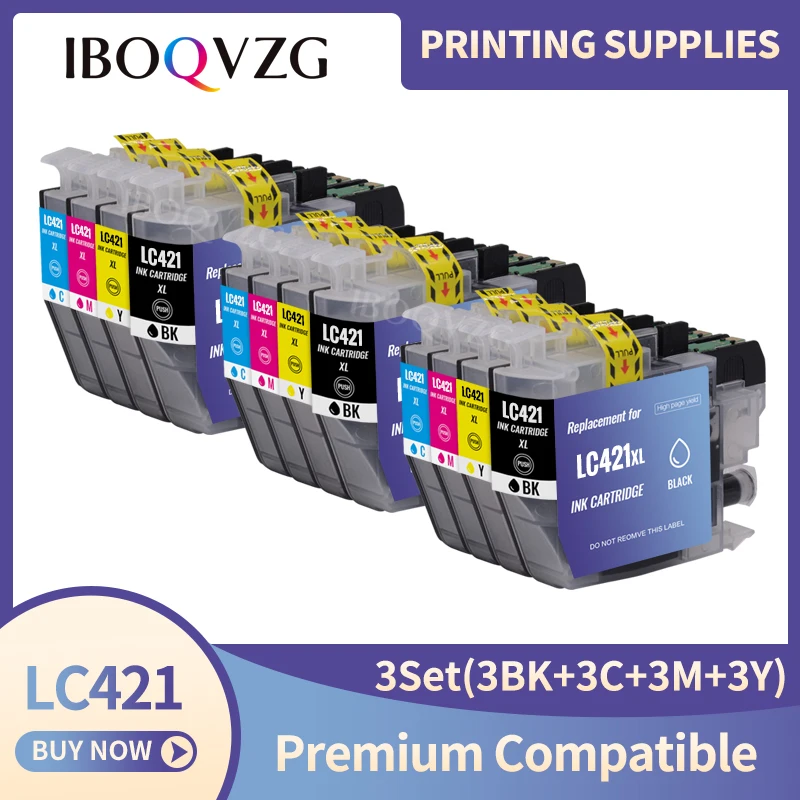 IBOQVZG Large Capacity LC421 LC-421 XL Ink Cartridge Compatible For Brother DCP-J1050DW DCP-J1140DW J1800DW MFC-J1010DW Printer
