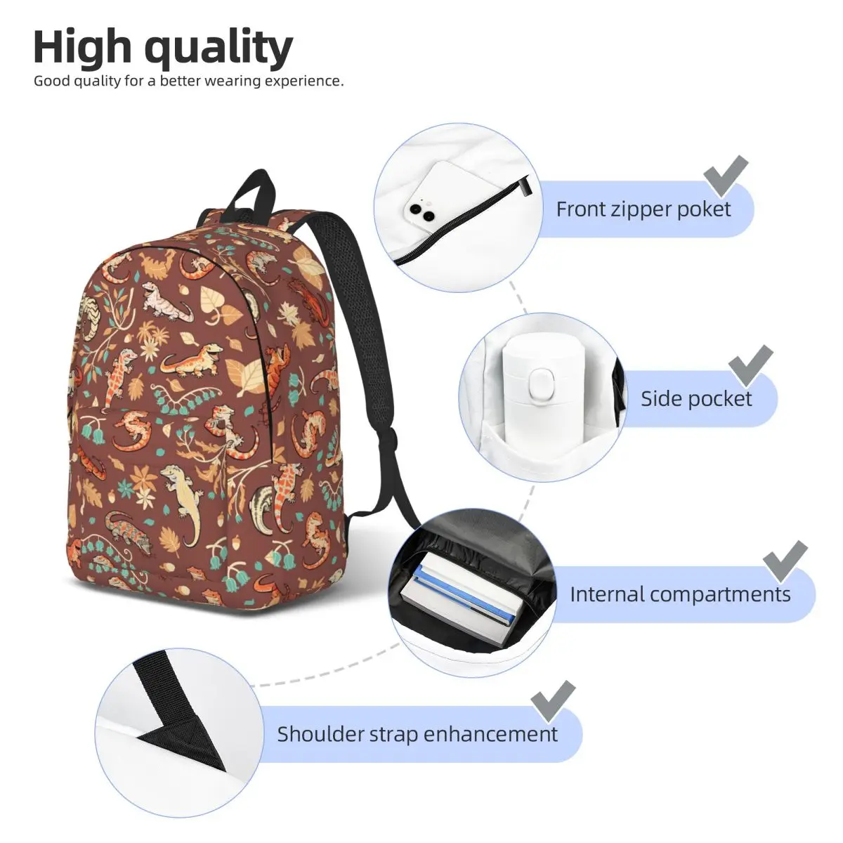 Autumn Geckos In Light Brown Backpack Student Boys Girls BookBag Kids School Bag Computer Shoulder Bags for Men Women