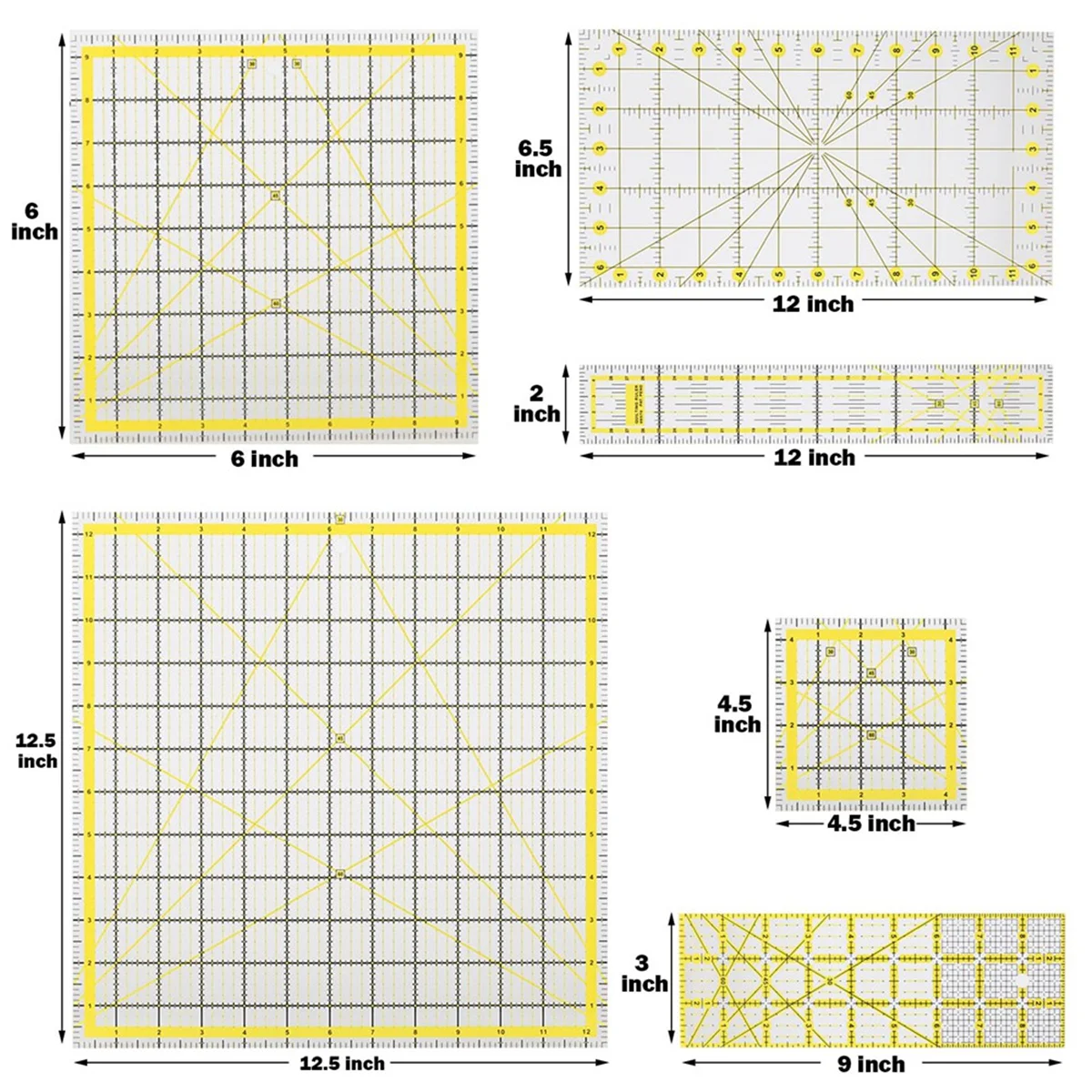 A22I Acrylic Quilting Ruler Set with Double-Colored Grid Lines, Clear Mark Square Ruler Quilting Templates for Sewing,Drawing