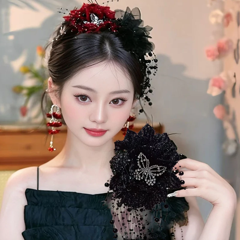 Exaggerated Flower Tassel Hair Clip Versatile Temperament Butterfly Shark Clip For Women Girls Simple Hair Accessories Gifts