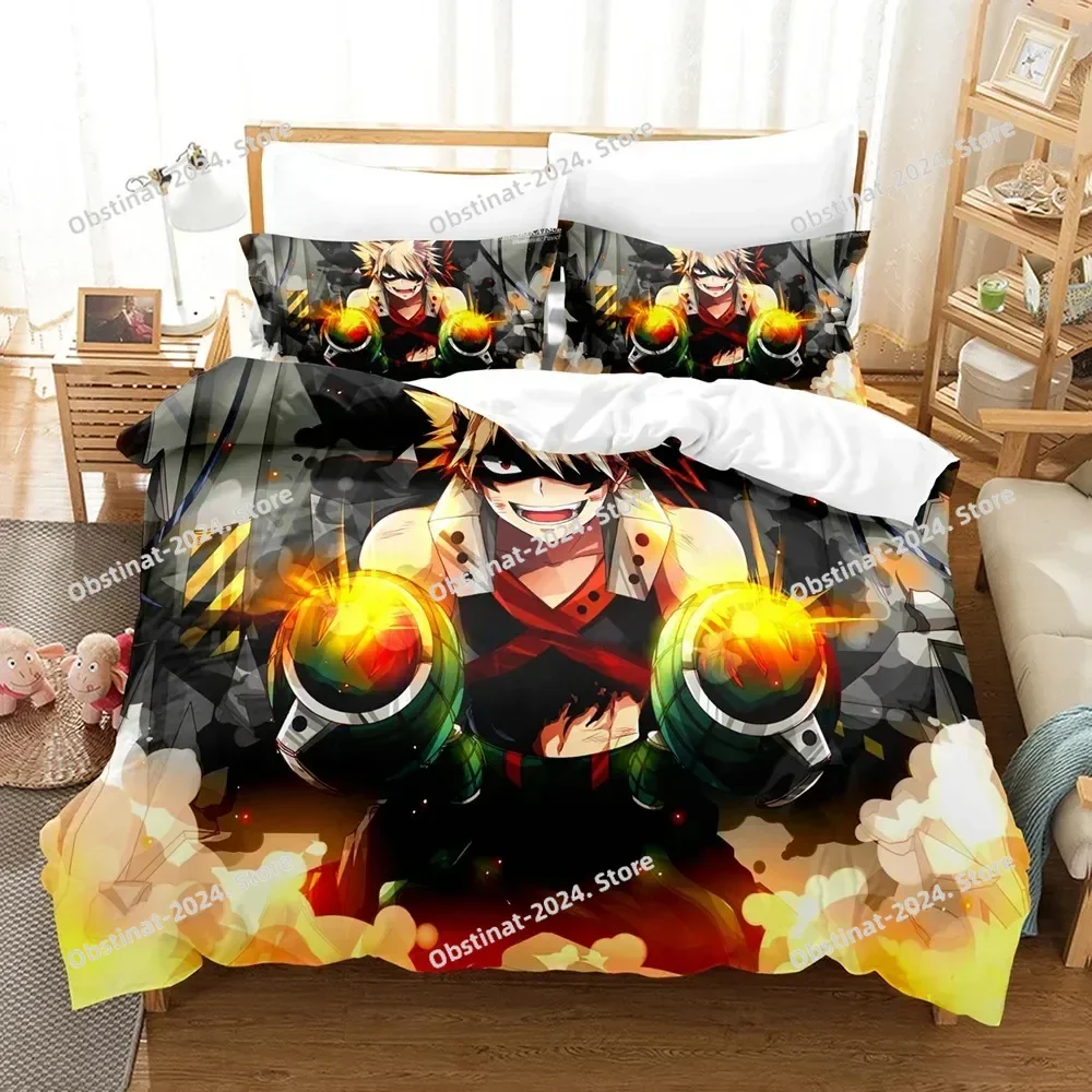 طقم سرير My Hero Academia طقم سرير مطبوع عليه الرسوم المتحركة اليابانية مع غطاء وسادة غطاء لحاف ناعم فردي مزدوج الملكة سوبر كينج مقاس