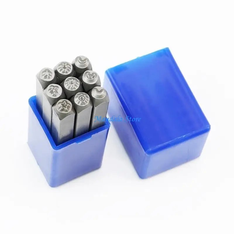 

U2JC 9Pcs Metal Stamping Tool Set 1/8'' (3mm), Steel Sun and Star Set Leather Stamp for Jewelry Making DIY Craft