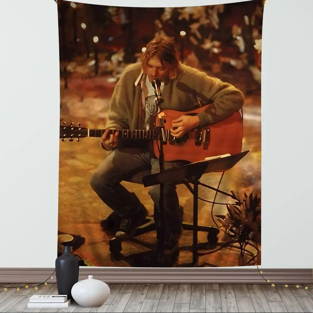 Singer K-Kurt Cobain Anime Tapestry Hippie Flower Wall Carpets Dorm Decor Cheap Hippie Wall Hanging