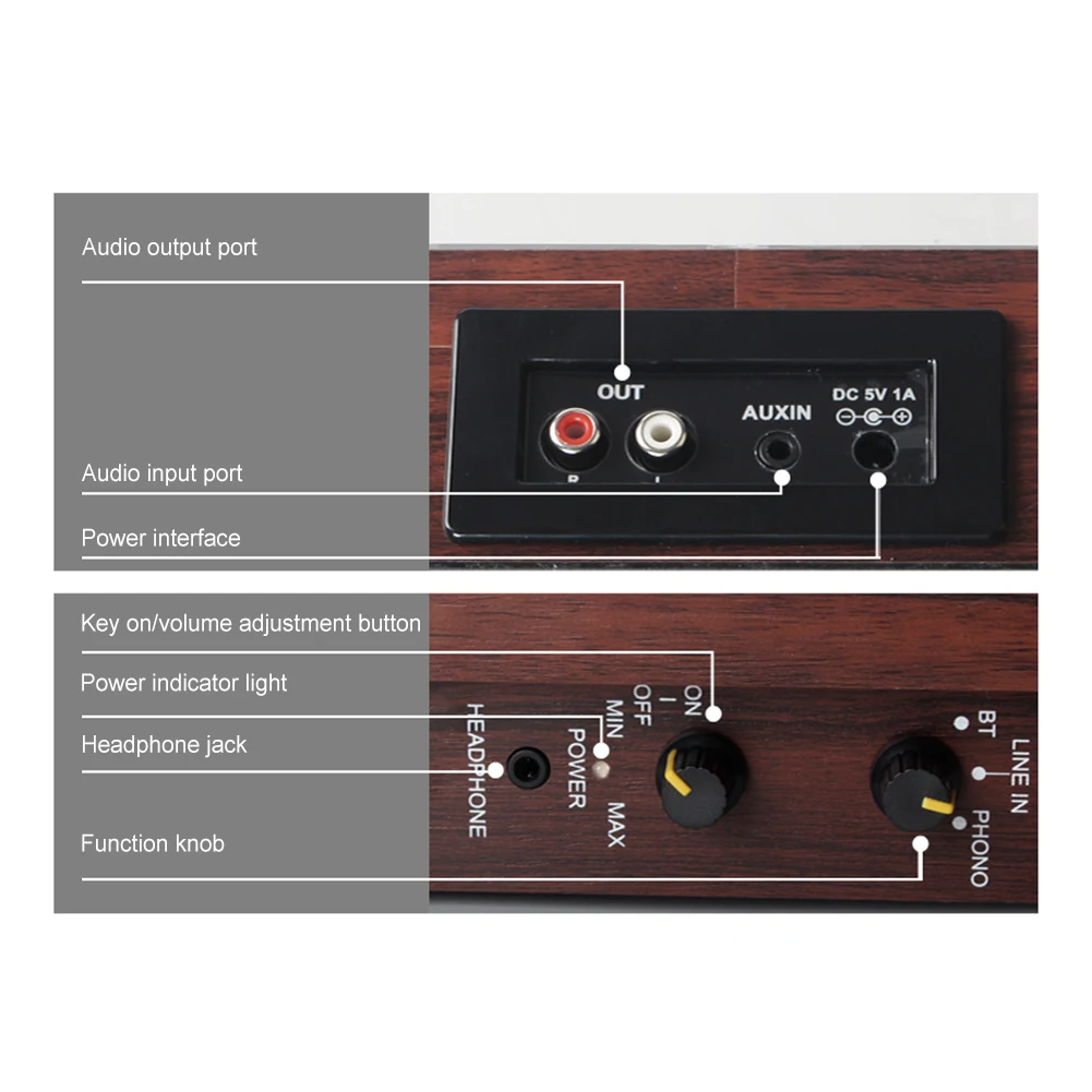 Tourne-disque Bluetooth rétro coloré pour disques vinyles, 3 vitesses, 2 haut-parleurs stéréo, sortie Hi-Fi RVA, UE