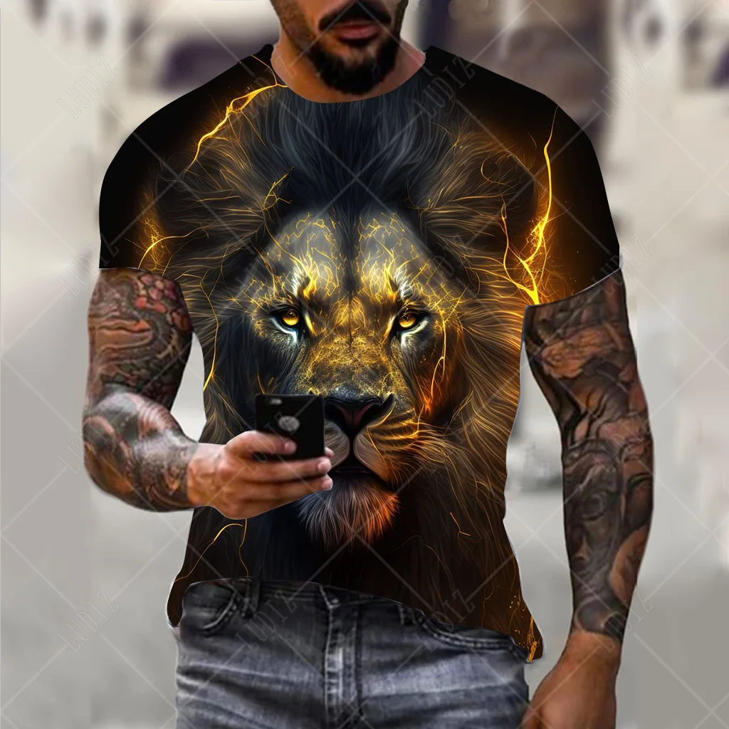 Men\'s Lion T-shirt Fashion 3d Printed T Shirt Animal Pattern Short-sleeved Oversized Streetwear Tees Summer Casual Men\'s Tops