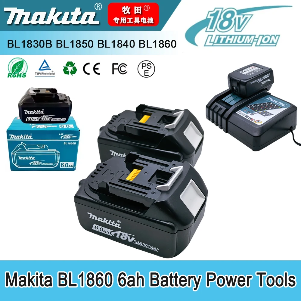 

Makita Genuine 6.0AH BL1860 Power Tools Li-ion Replacement LXT BL1850 BL1840 for 18V Screwdriver with BMS 18V battery