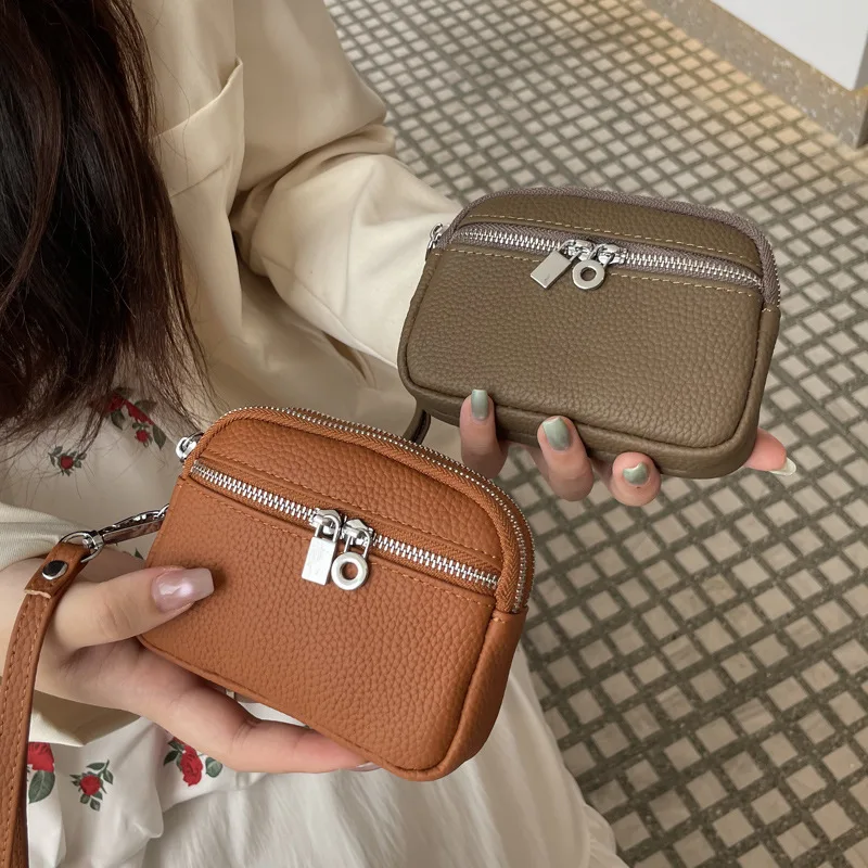 

Новый кожаный мини-кошелек 2026 года, женский кошелек для монет из воловьей кожи, сумка с двойной молнией, многофункциональная сумочка