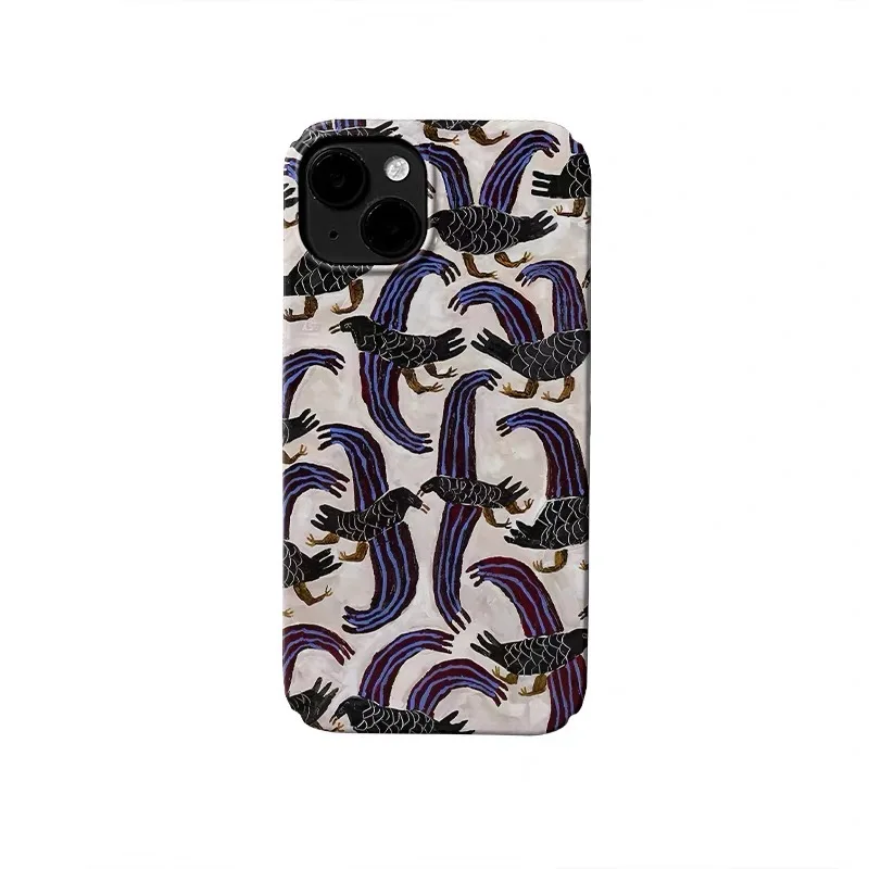 

Ins Korean Totem Flying Bird Phone Case for IPhone 17 Air 16E 15 14 Plus 13 Mini 11 Pro Max 12 Pro Back Cover XS XR SE Case