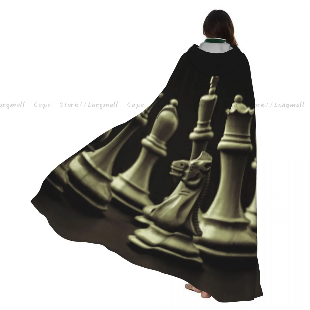 

Adult Halloween Chess Set Cloak Cape Hooded Medieval Costume Full Length Dress Coat