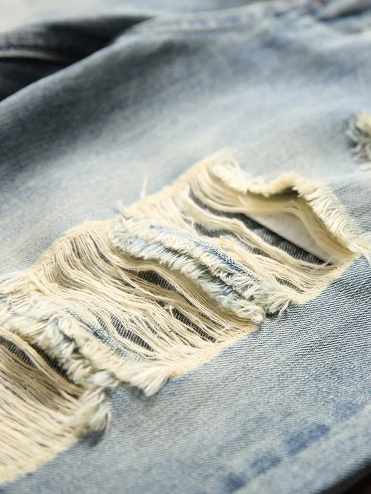 سراويل جينز ممزقة عتيقة للرجال ، ملابس شارع ، هيب هوب ، موضة شارع عالية ، جينز قصير غير رسمي ، مطاط للذكور ، مستقيم #3