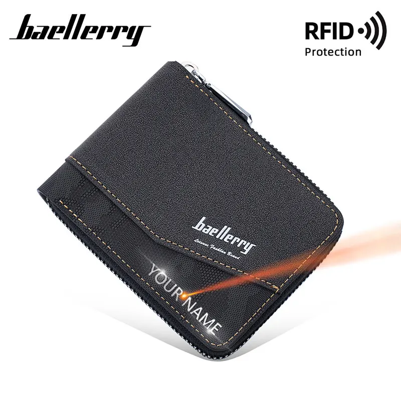 

Free Name Engraving RFID Men Short Wallets Retro Zipper Card Holder High Quality Male Wallet Coin Pocket Men's Purse Ticket Clip