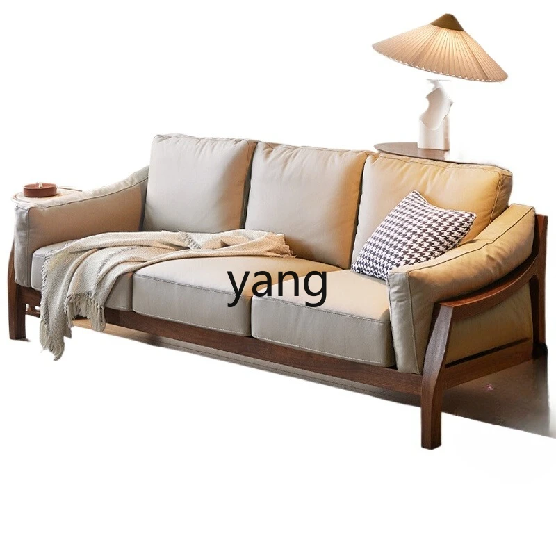 

LH black walnut solid wood leather sofa living room home simple small apartment sofa furniture