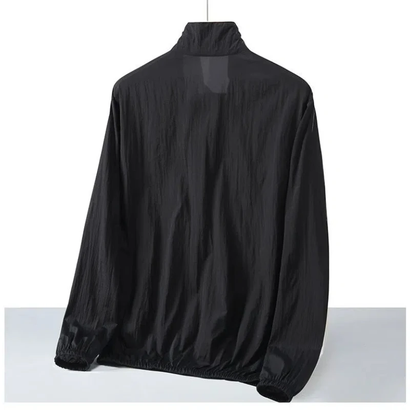 New Sunscreen Men\'s 2024 Splicing Stand Collar Printed Letter Zipper Pocket Fashion Solid Versatile Loose Long Sleeve Jackets