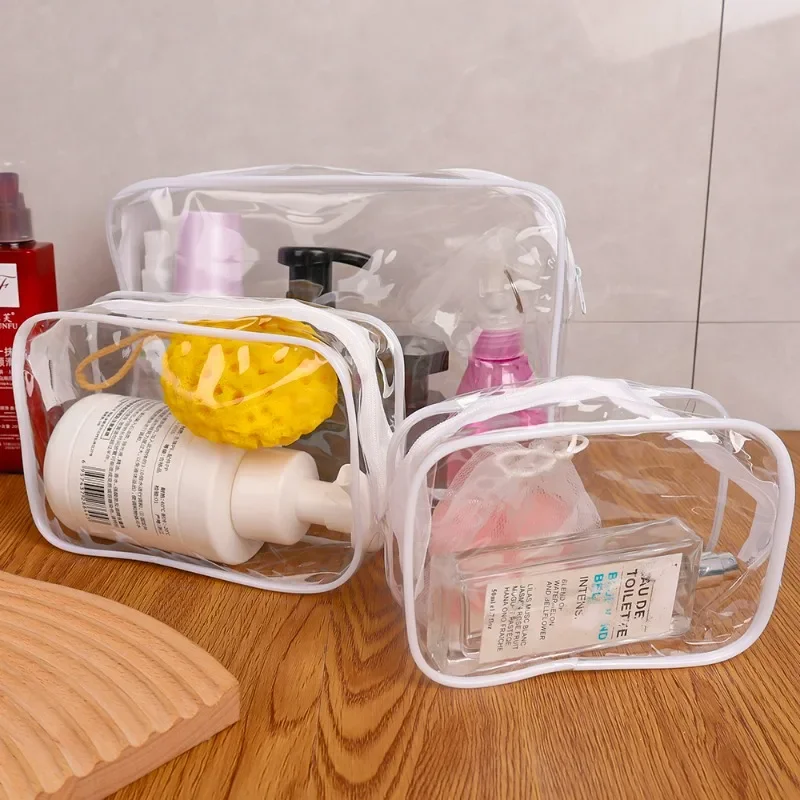 Transparent White Zipper Makeup Bag Organizer Box Men Women Travel Clear Cosmetic Bag Waterproof Toiletry Wash Make Up Bags Case