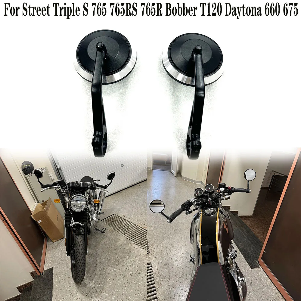 For Rocket 3 Street Triple S 765 765RS 765R Trident 660 Speed Triple 1200RS 1200RR Motorcycle Handlebar Rearview Bar End Mirrors