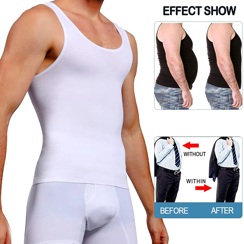 Mens Compression Shirts Slimming Body Shaper Vest Workout Tank Top Tummy Control Shapewear Abs Abdomen Corset Undershirt