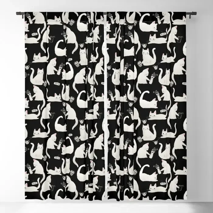 Bad Cats Knocking Things Ove Blackout Curtains 3D Print Window Curtains for Bedroom Living Room Decor Window Treatments