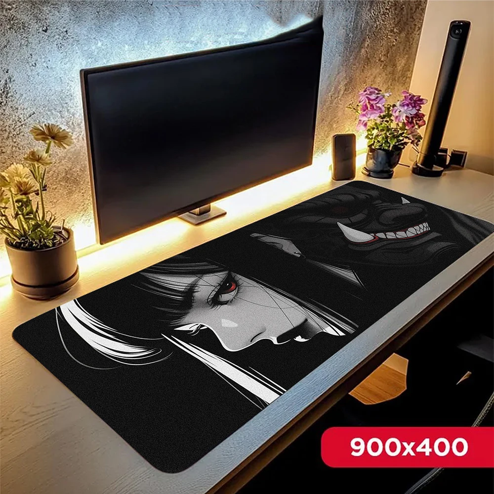 

Japanese Style Oni Mask Anime Girl Mousepad Gaming Mouse Mat Office Rubber Desk Pad Computer Mat Keyboard Desk Mat Table Pads