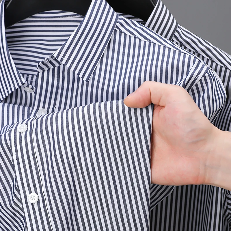 High-End Man Long Sleeves Shirt 100%cotton Lapel Stripe British Style Autumn New Shirt Tops Minimalist Design Fashion Men's Wear