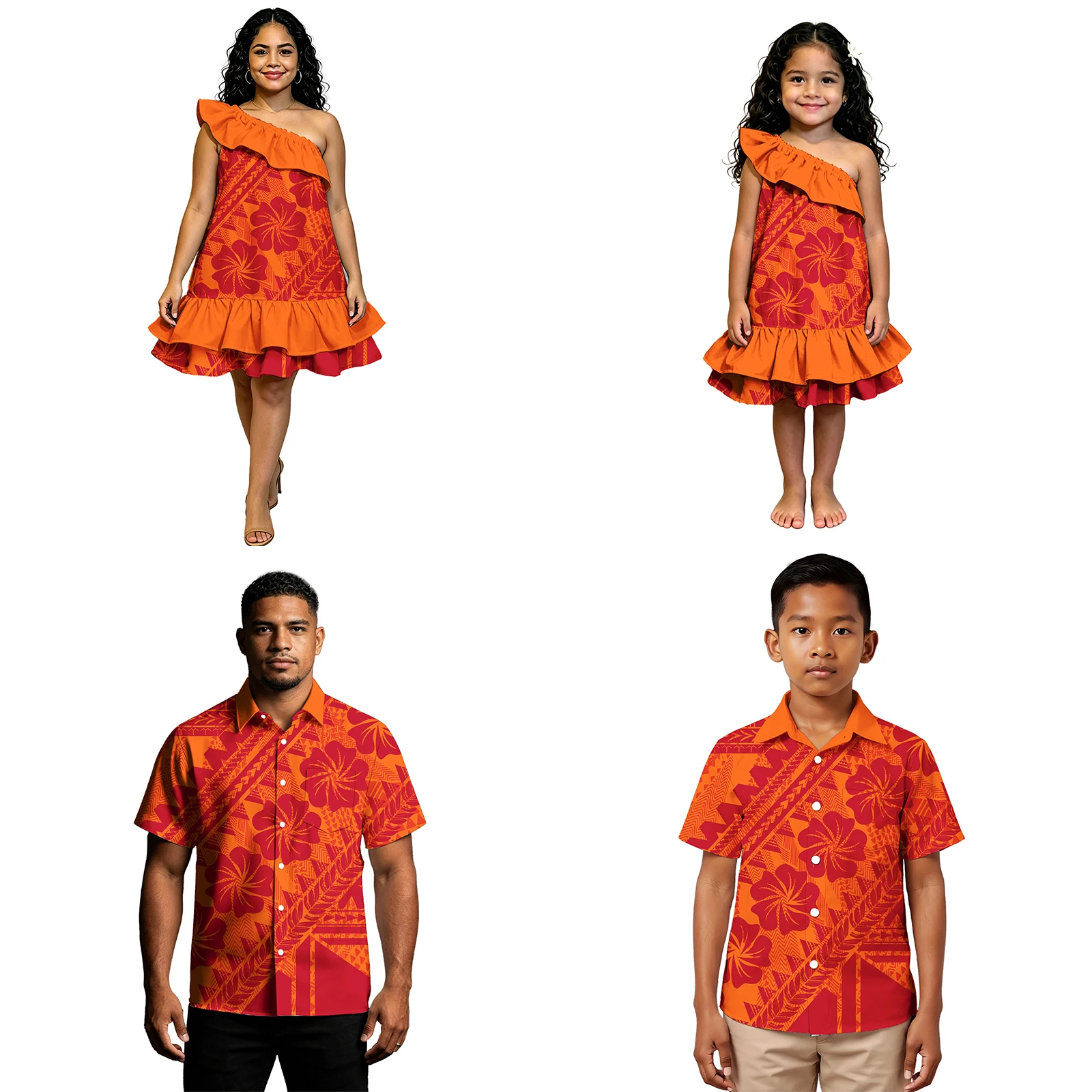 Gift Hawaiian Father Son Casual Custom Shirt Polynesian Mother Girls Ruffles Beach Mini Dress Samoan Matching Outfits for Family view 3