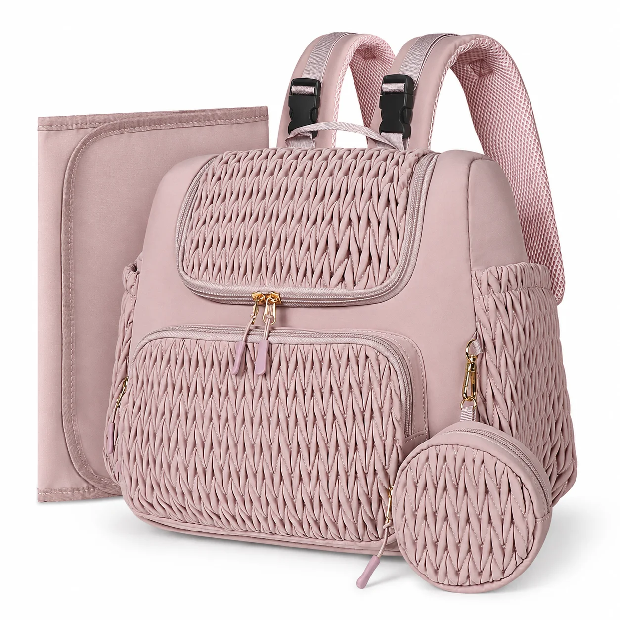 Multifunction Diaper Bag Backpack with Changing Pad, Insulated Bottle Pockets and Stroller Straps for Baby Travel