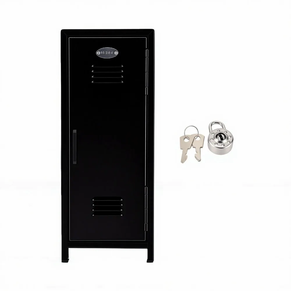 Functional Metal Mini Metal Storage Locker Black Rustproof Small Metal Cabinet With Lock Desktop Storage Organizer Bedroom