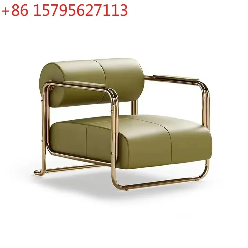 

Italian light luxury stainless steel single sofa chair personalized leather single sofa