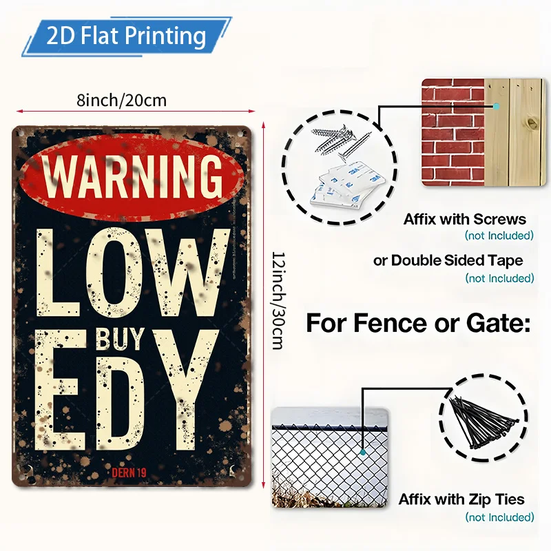 [2D FLAT] علامة معدنية مكونة من قطعة واحدة، علامة تحذير ريفية مقاس 8 × 12 بوصة "Low Buy Edy" فن معدني عتيق