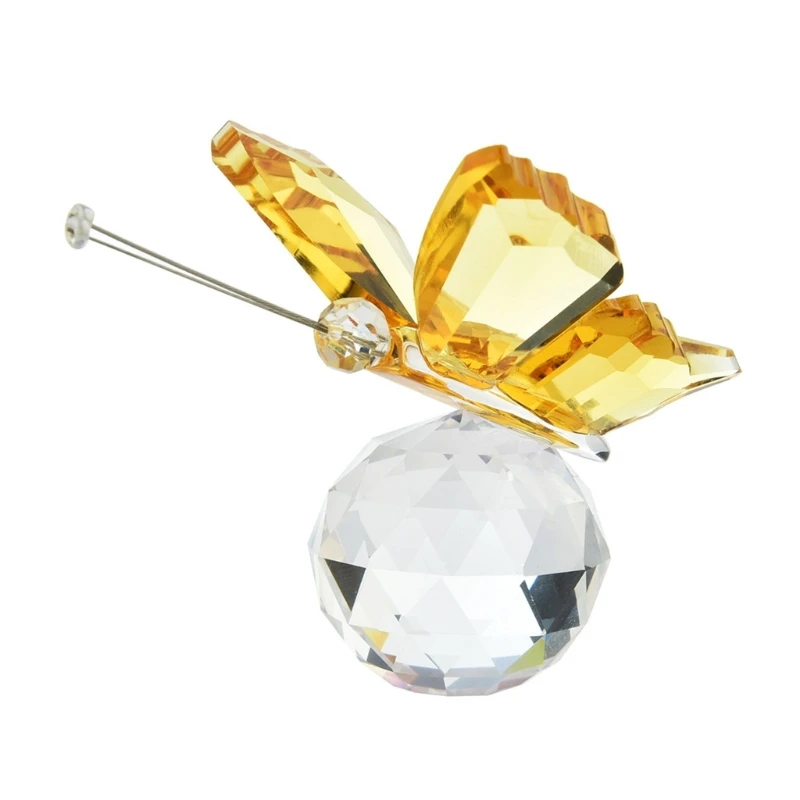 Crystal Butterfly Figurines with Glass Ball Base Glass Butterfly Statues Crystal Animal Figurine for Home Ornament Decor