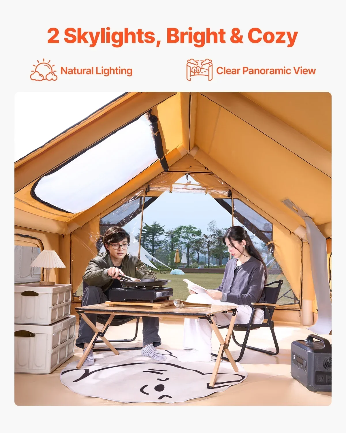 Inflatable Tents For Camping Easy Setup Blow Up Tent With Hand Pump Glamping Tent With Skylight Stove Jack & Mesh Windows