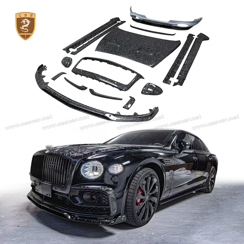 Para Bentley Flying Spur 2020-2025, alerón delantero de fibra de carbono forjado en seco estilo MSY con alerón trasero tipo cuchilla y tapa de carreras