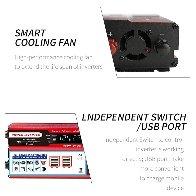 4USB Geändert Sinus Welle Inverter 2000/1500/800W 12V 24V ZU 220V auto Inverter Ladegerät Adapter Solar Power Converter Transformator